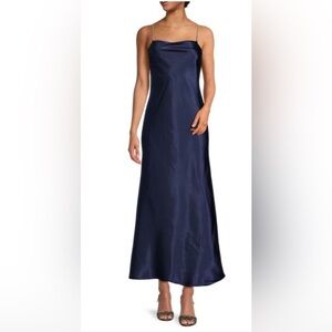 Silk navy rhinestone strap dress